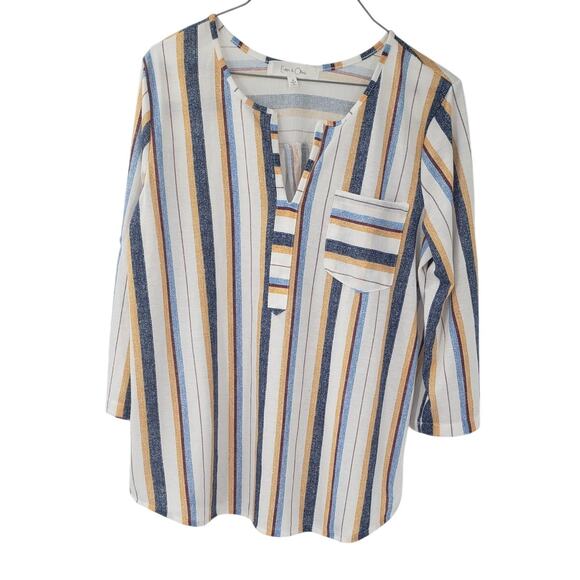 EDEN & OLIVIA Striped 3/4 Sleeve Top Womens Size Medium M - Picture 1 of 4